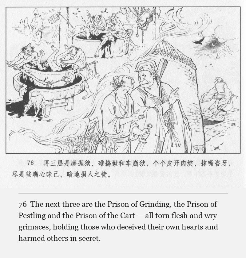 The next three are the Prison of Grinding, the Prison of Pestling and the Prison of the Cart — all torn flesh and wry grimaces, holding those who deceived their own hearts and harmed others in secret.