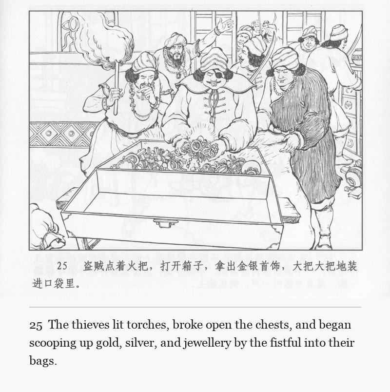 The thieves lit torches, broke open the chests, and began scooping up gold, silver, and jewellery by the fistful into their bags.