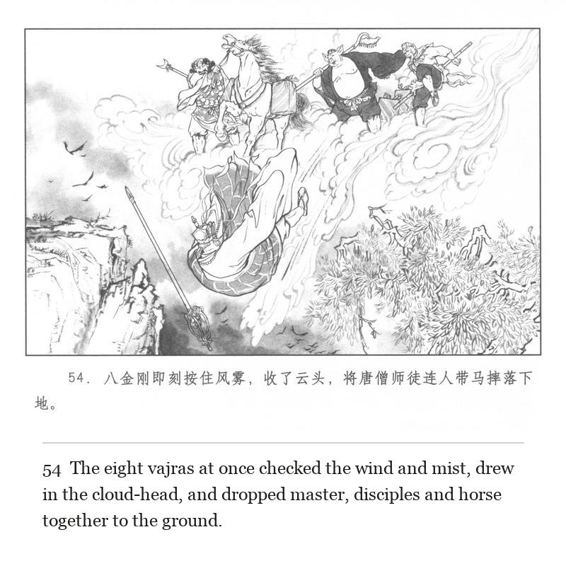 The eight vajras at once checked the wind and mist, drew in the cloud-head, and dropped master, disciples and horse together to the ground.